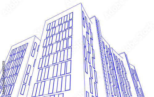 Abstract Architectural Sketch - Modern Buildings Perspective - Vector Illustration