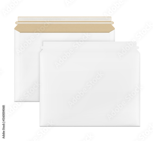 Blank horizontal rigid mailer mockup. Vector illustration isolated on white background. Perfect for easy customisation and editing your design. EPS10.	