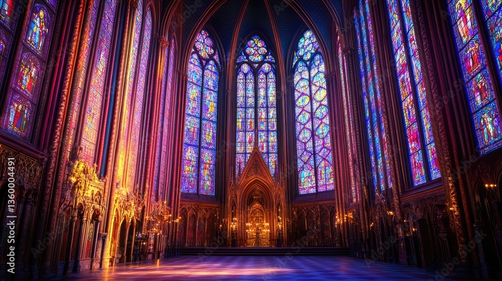 Fototapeta premium Stunning Gothic Architecture with Colorful Stained Glass Windows