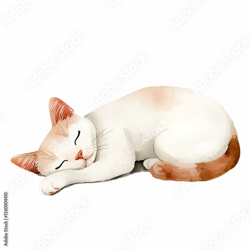 Cute cat watercolor concept. Sleeping cat illustration with soft colors and delicate details.