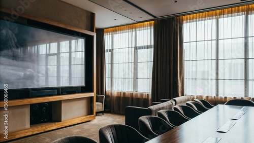  Modern Meeting Room with Large Screen and Natural Light