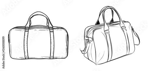 black line drawing of a duffel bag.