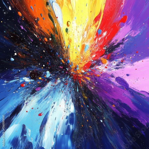 Colorful Abstract Explosion: A Vibrant Symphony of Painted Hues and Textures Blending in a Chaotic and Energetic Dance
