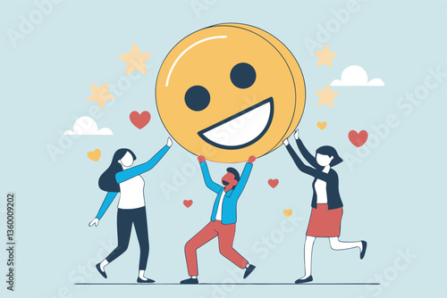 Employee satisfaction, workplace happiness or success team motivation, employee engagement or participation, feedback or company survey rating concept, business people employee with smile happy face.