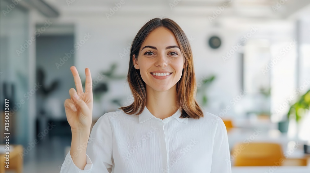 A young professional woman making an energetic hand motion in a creative office A young professional woman making an energetic hand motion in a creative office