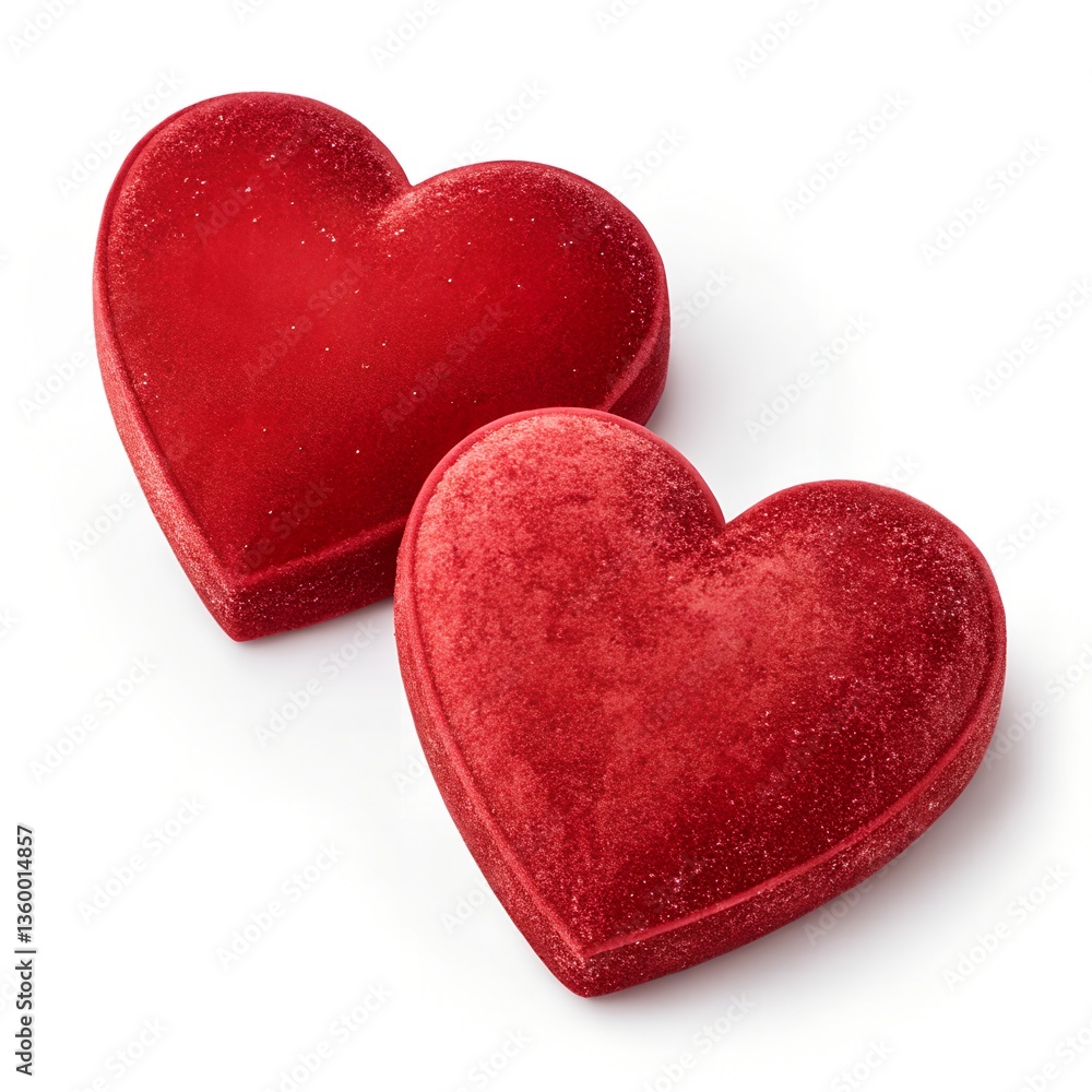 Fototapeta premium Two red velvet hearts isolated on transparent background