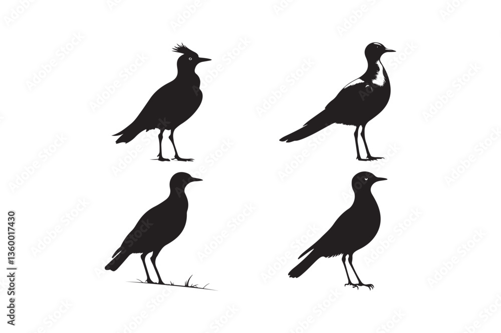 Fototapeta premium Lark Bird Silhouette Vector Set Black Wild Bird Illustration 