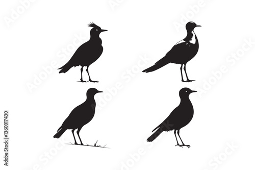 Lark Bird Silhouette Vector Set Black Wild Bird Illustration 
