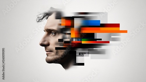 Digital portrait showing the duality of human thought and creativity