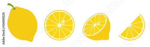 Illustration of whole and sliced lemon on white background