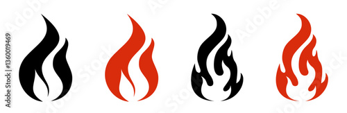 Abstract flame illustrations: black and red stylized fire graphics