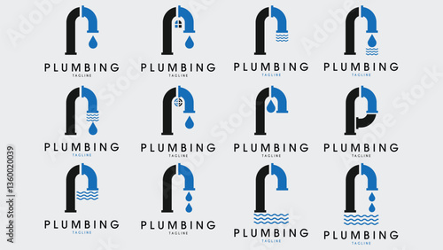 collection of plumbing letter p logo vector illustration design