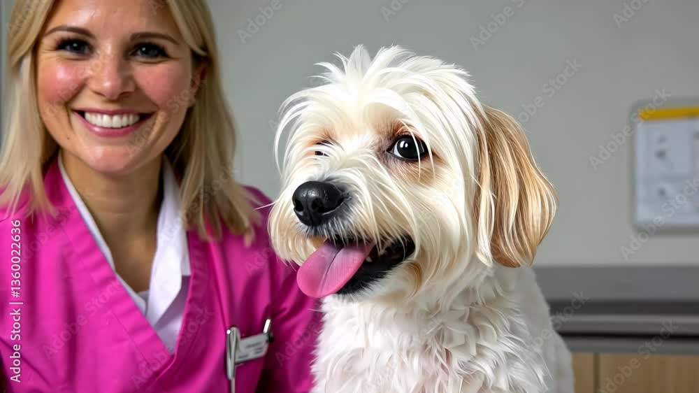 Smiling Veterinarian with Cute Dog in a Bright Clinic Environment Smiling Veterinarian with Cute Dog in a Bright Clinic Environment