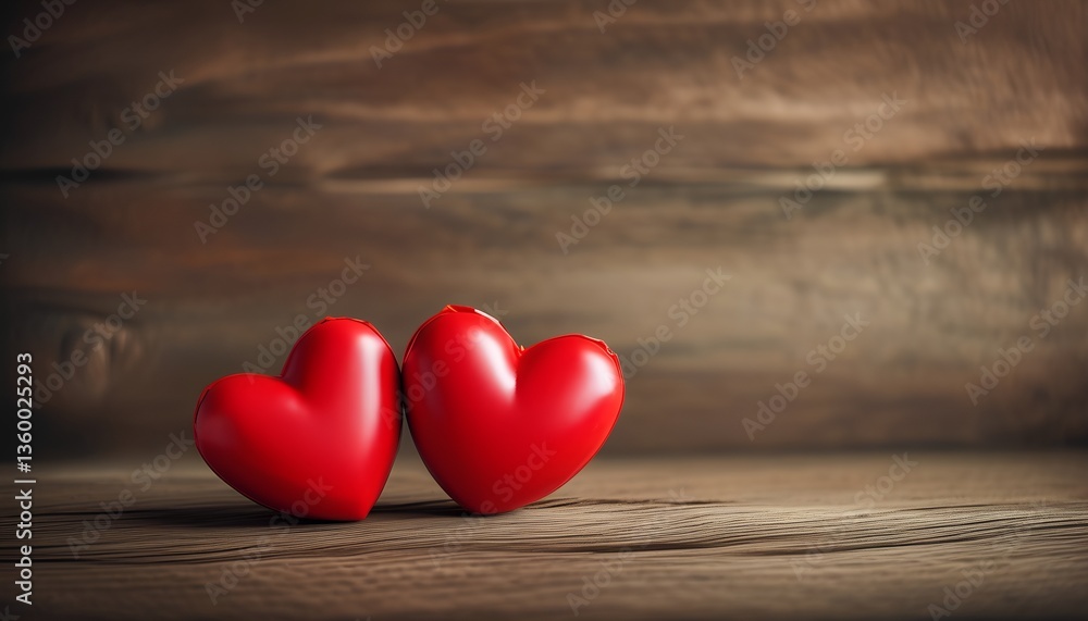 Fototapeta premium Love celebration cozy setting heart-shaped decor wooden background warm atmosphere romantic theme