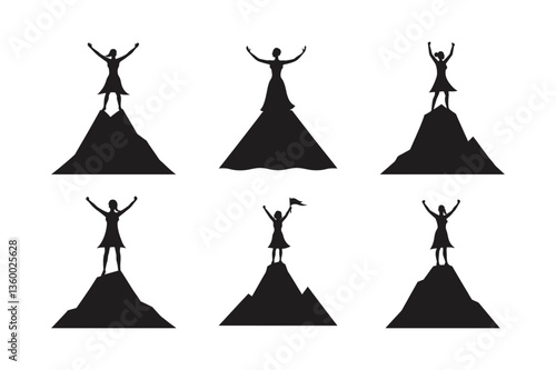 minimalist woman mountain peak icon art set vector silhouette