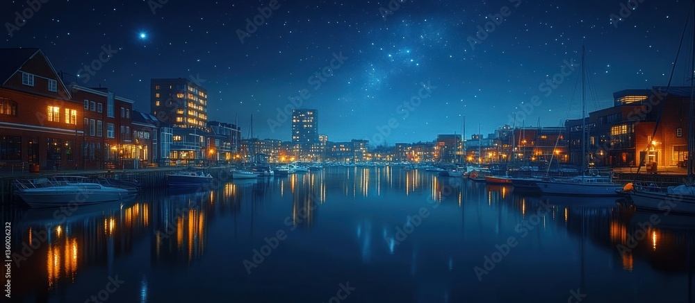 Fototapeta premium Starry Night Canal Cityscape