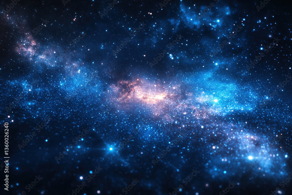 Naklejka premium A blue galaxy ablaze with stars and vibrant nebulas, painting a cosmic masterpiece in the vast universe.