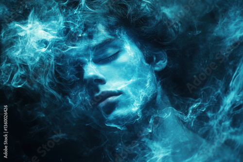 Woman with eyes closed, smoke billowing from her face.