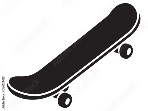 Black vector and white hand-drawn skateboard icon silhouette isolated on a white background. Skateboard clipart vector silhouette  on white background
