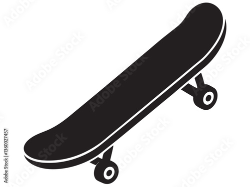 Black vector and white hand-drawn skateboard icon silhouette isolated on a white background. Skateboard clipart vector silhouette  on white background

