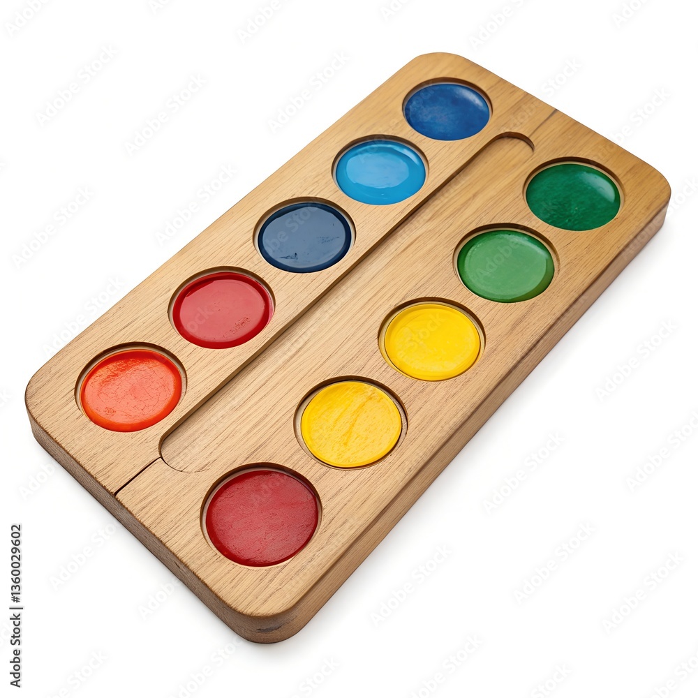 Wooden artist s palette with samples of paints isolated on transparent background Wooden artist s palette with samples of paints isolated on transparent background