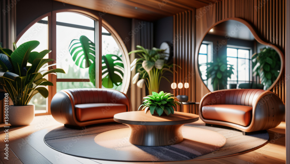 Fototapeta premium Salon en bois ciré avec un design intérieure moderne
