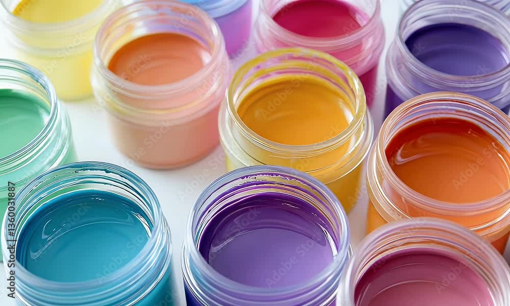Colorful Paint Jars Displayed On White Background With Assorted Hues Colorful Paint Jars Displayed On White Background With Assorted Hues
