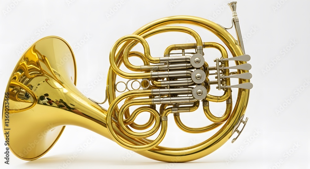 Fototapeta premium Vintage Brass French Horn – Classic Musical Wind Instrument with Elegant Design