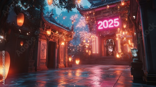 Wallpaper Mural Festive 2025 Asian temple celebration, fireworks Torontodigital.ca