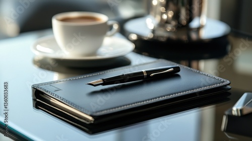 Wallpaper Mural lifestyle flatlays Luxury Lifestyle and High End Fashion clean. Black Leather Notebook And Pen Beside Coffee Cup On Desk Torontodigital.ca