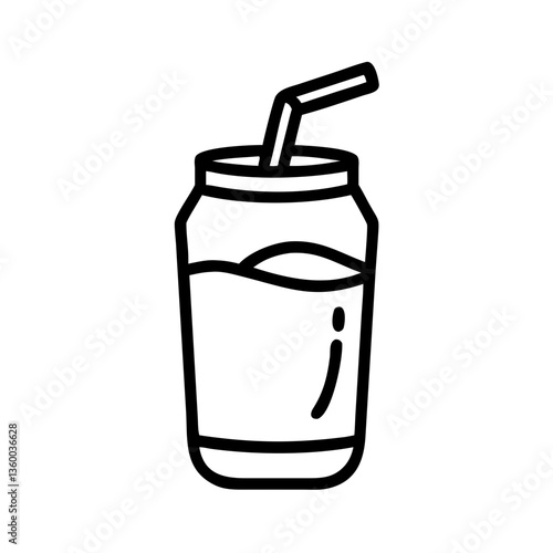 Soda can with straw icon in simple outline style