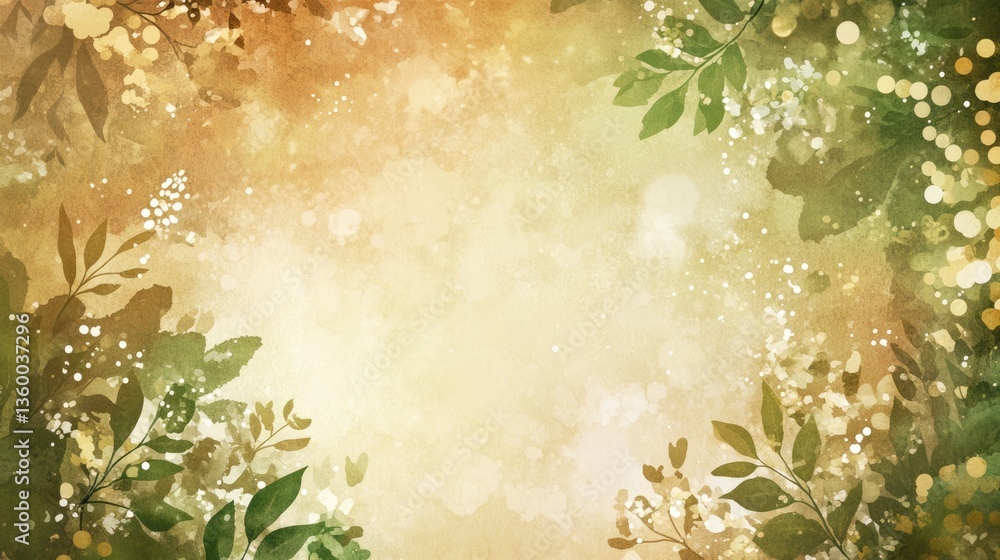 Serene Watercolor Botanical Frame: A Golden Hour Tranquility