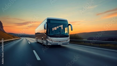 Wallpaper Mural Scenic Highway at Sunset with Modern Tour Bus on the Road Torontodigital.ca