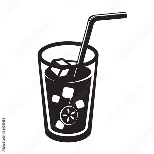 Refreshing iced drink with straw and garnish  