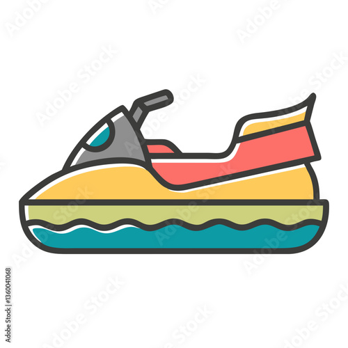 Colorful Jet Ski Icon in Flat Style  
