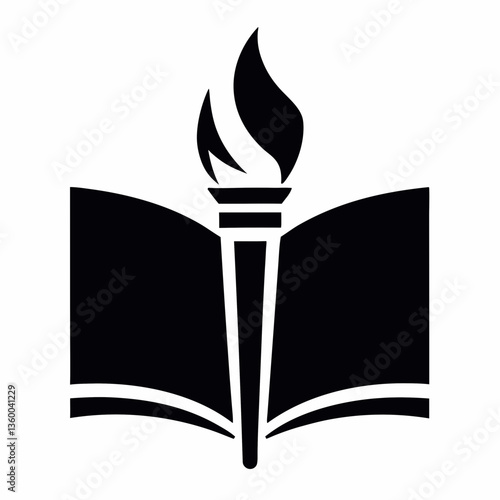 Flaming Book with Torch and Flames in a Decorative Illustration