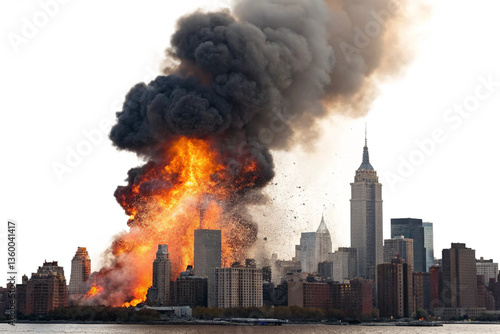 Massive Fire and Smoke Engulfing Lower Manhattan Skyline Near the Hudson River