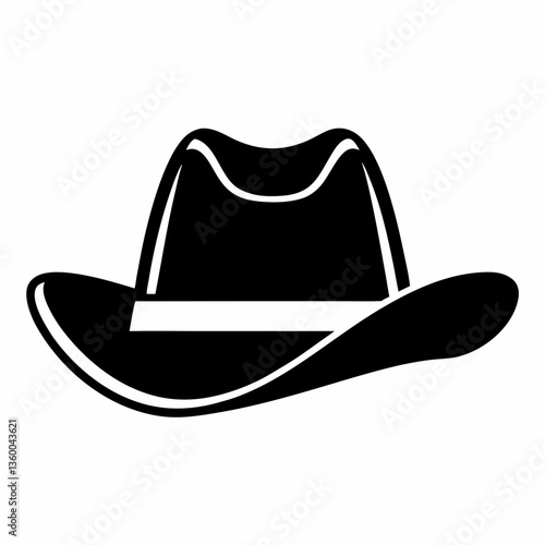 Vector illustration of a cowboy hat in black and brown, with a western style, showing a straw and leather design, isolated on a white background, perfect for fashion and accessory themes
