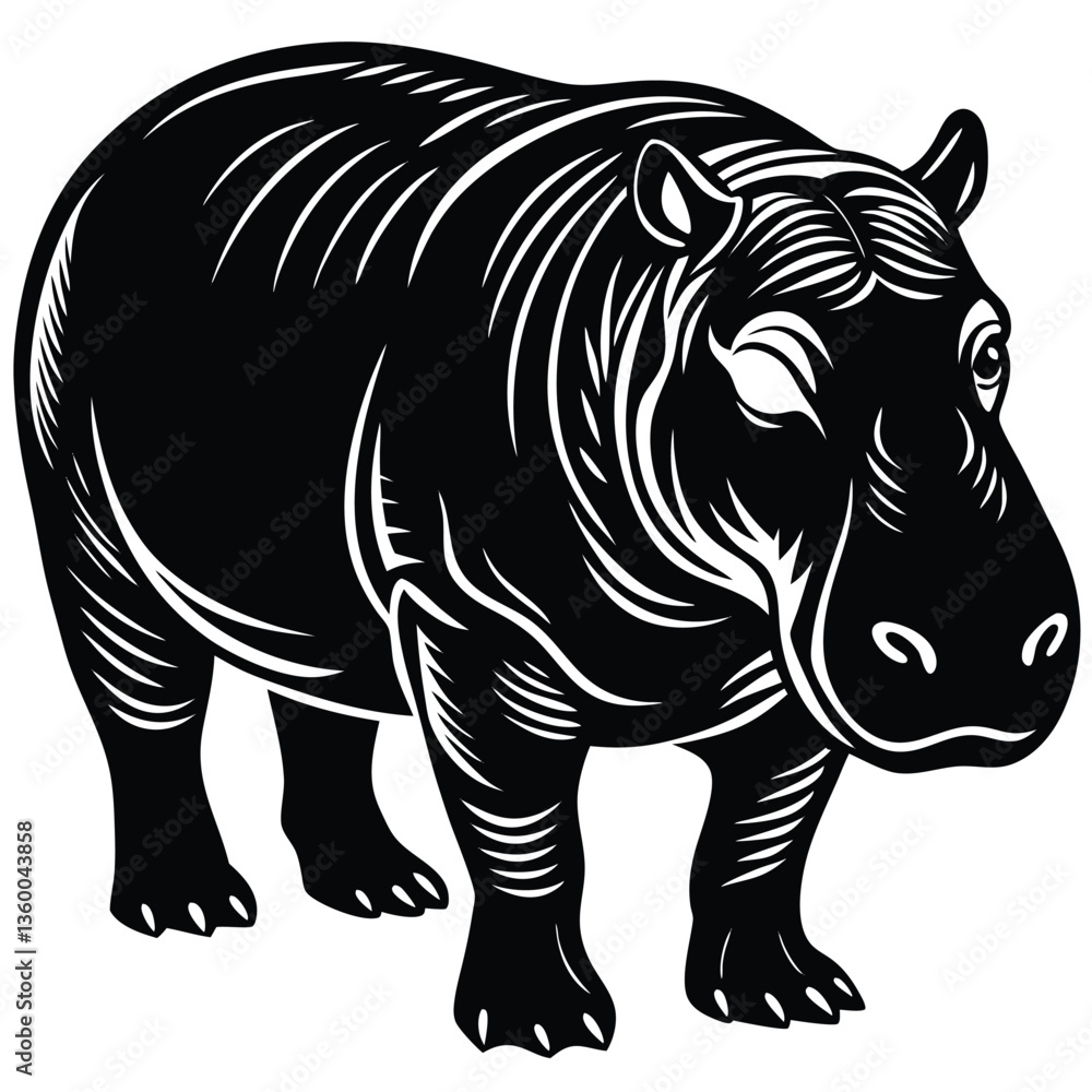 Fototapeta premium Adobe Illustrator AHippopotamus angry mood black silhouette illustrationrtwork