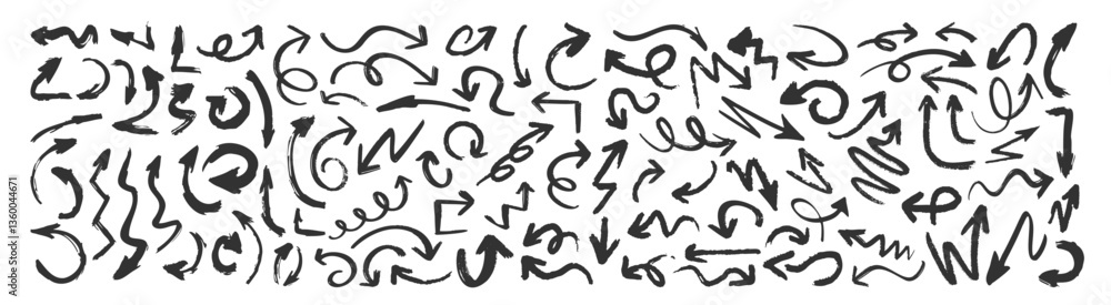 Grunge arrows set isolated on transparent. Hand drawn vector arrows. Dry brushstrokes, arrows, pointers. Grunge arrows set isolated on transparent. Hand drawn vector arrows. Dry brushstrokes, arrows, pointers.