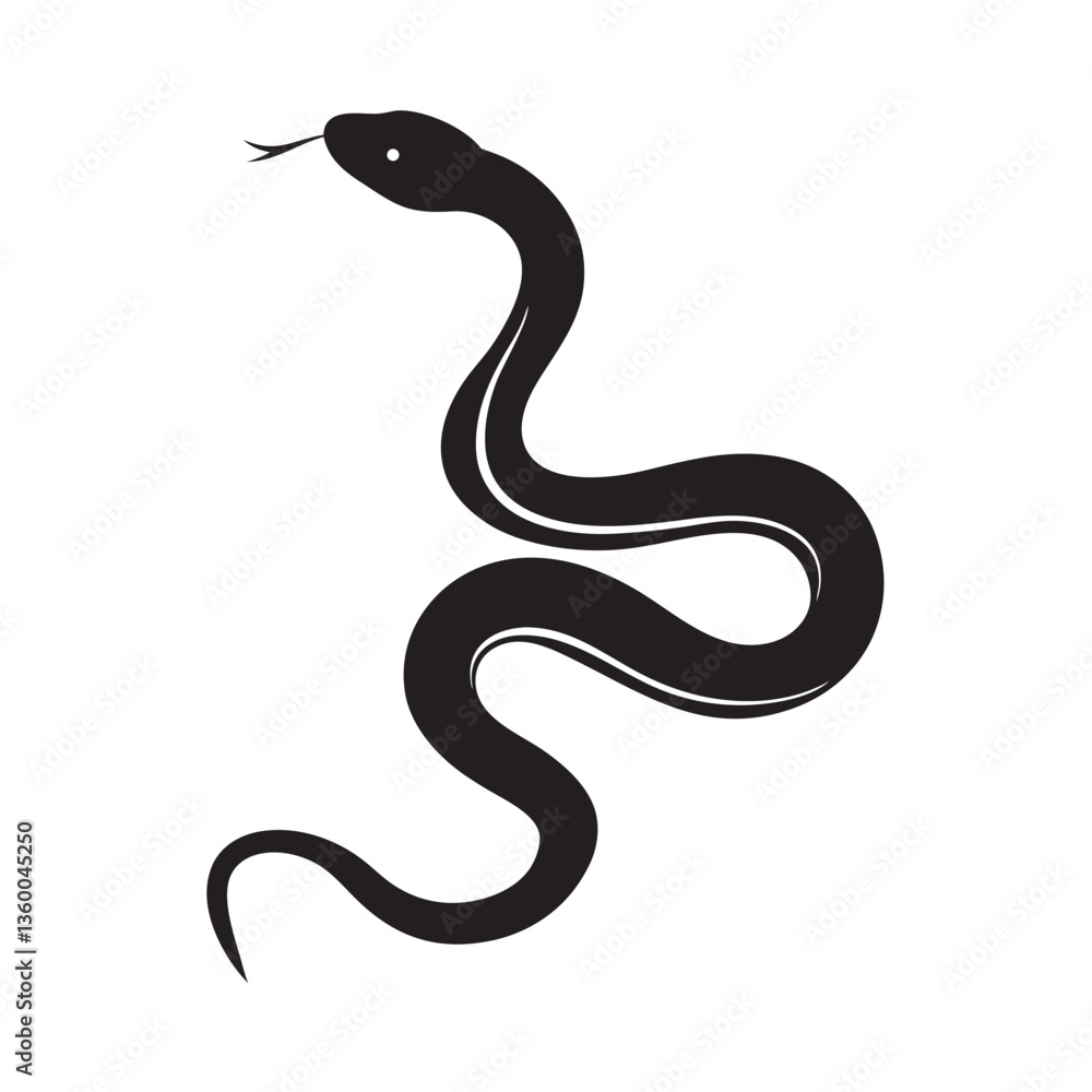 Fototapeta premium Snake icon, snake black vector silhouette, Curved snake animal design illustration on white background
