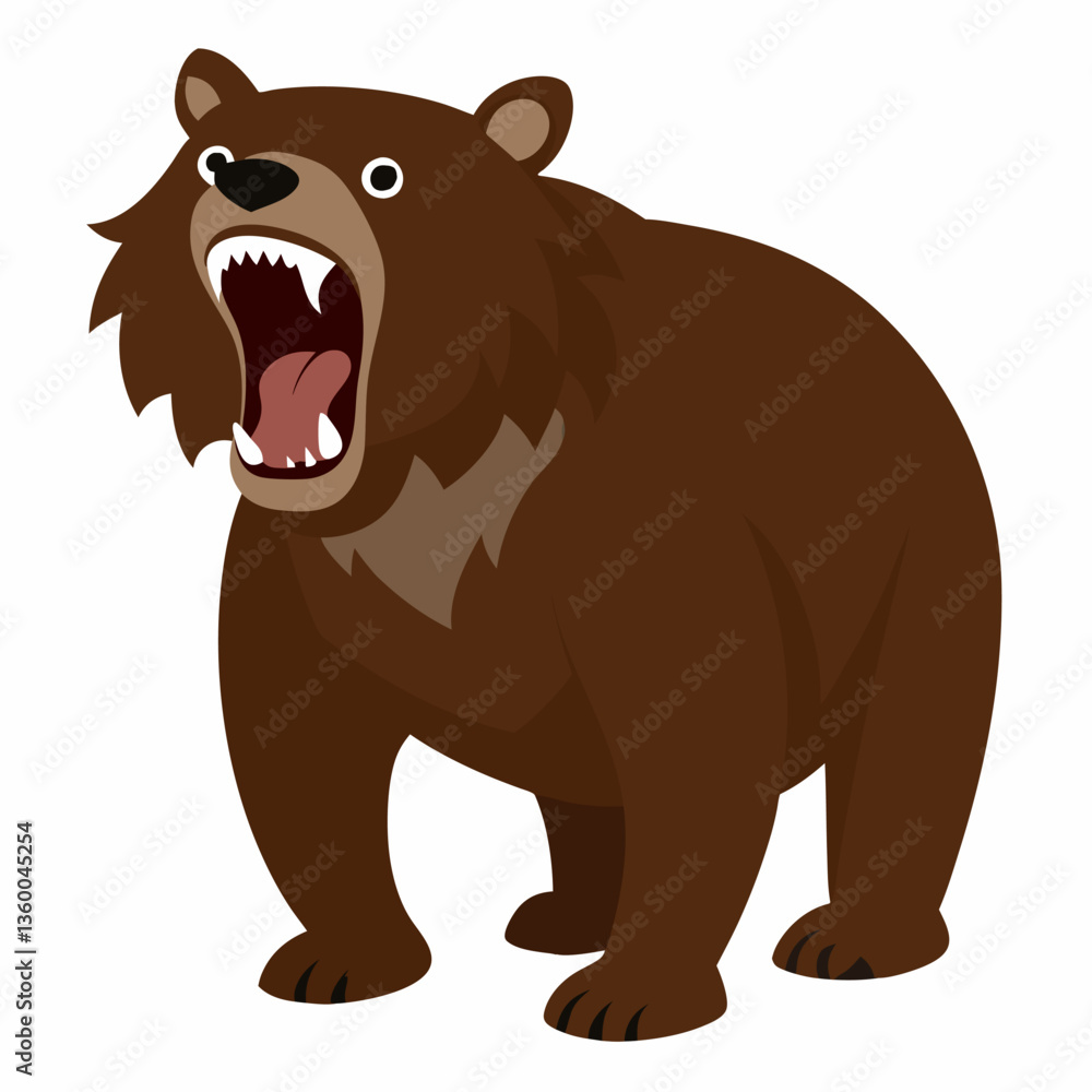 Fototapeta premium Cartoon angry brown grizzly bear.Suitable for children's books, stickers, mascots, logos.Vector children's illustration on a white backgraund