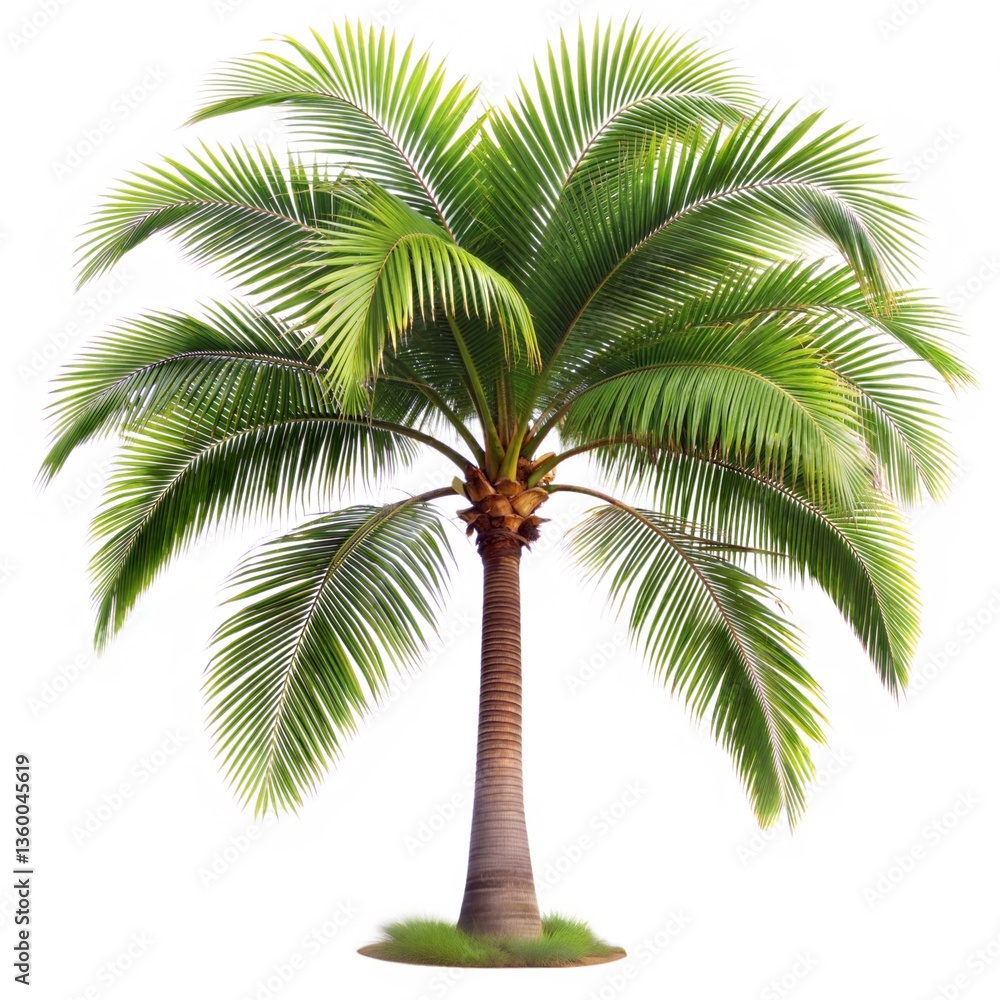 Fototapeta premium Tropical palm tree with green leaves isolated on a white background