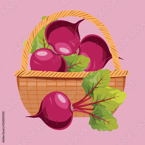 A woven basket overflowing with plump, freshly-picked beetroots, highlighting their deep red hues and natural textures.