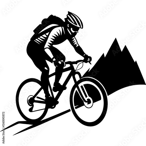 Silhouette of a biker and cyclist riding bikes in an extreme sports illustration