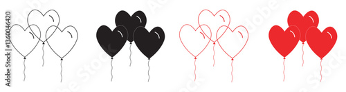 Set of balloons, Valentine's day heart shaped balloons vector illustration.