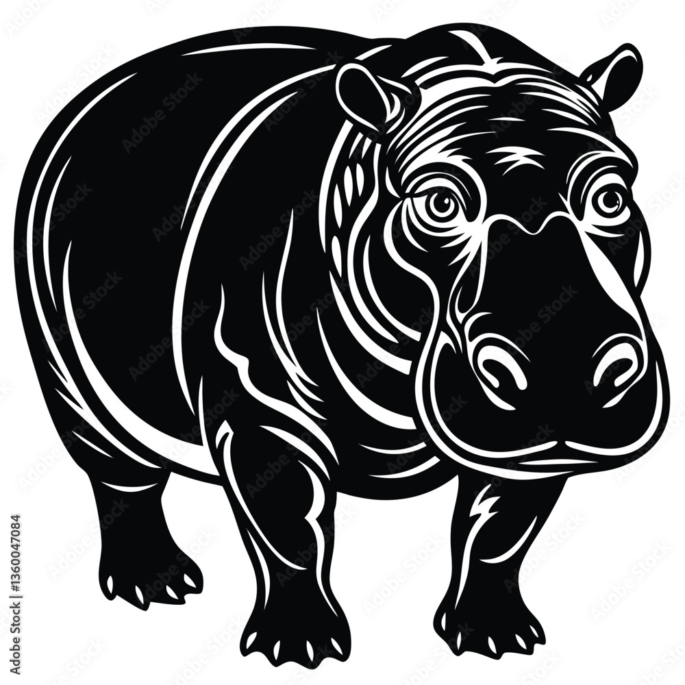 Fototapeta premium Adobe Illustrator AHippopotamus angry mood black silhouette illustrationrtwork