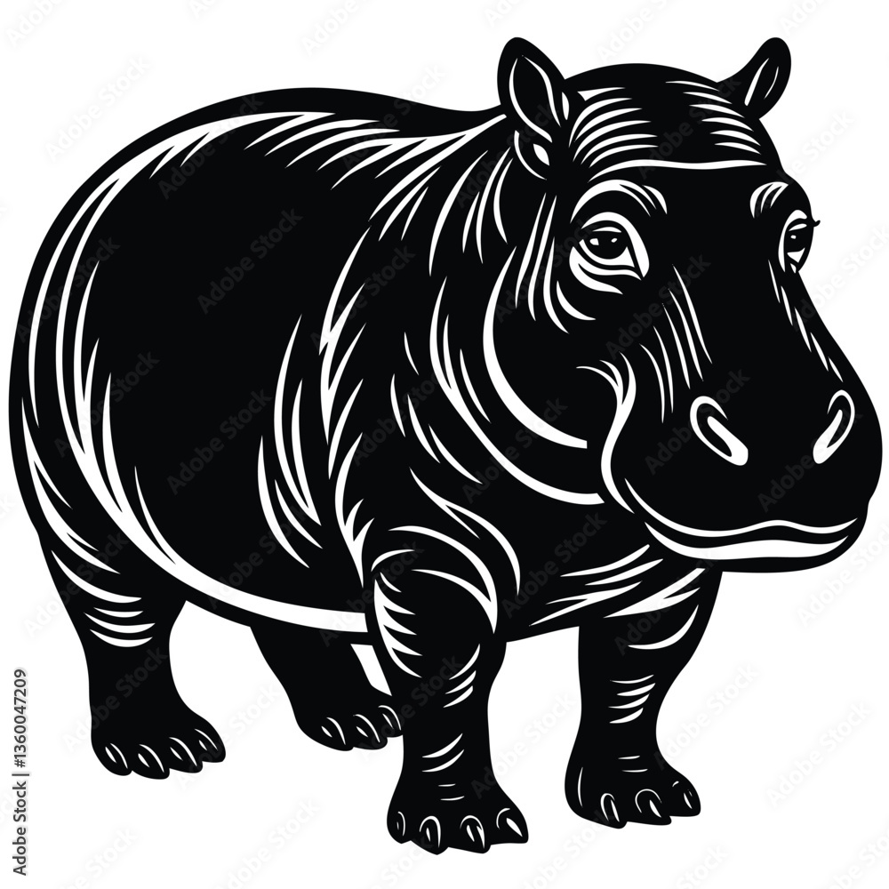 Fototapeta premium Adobe Illustrator AHippopotamus angry mood black silhouette illustrationrtwork