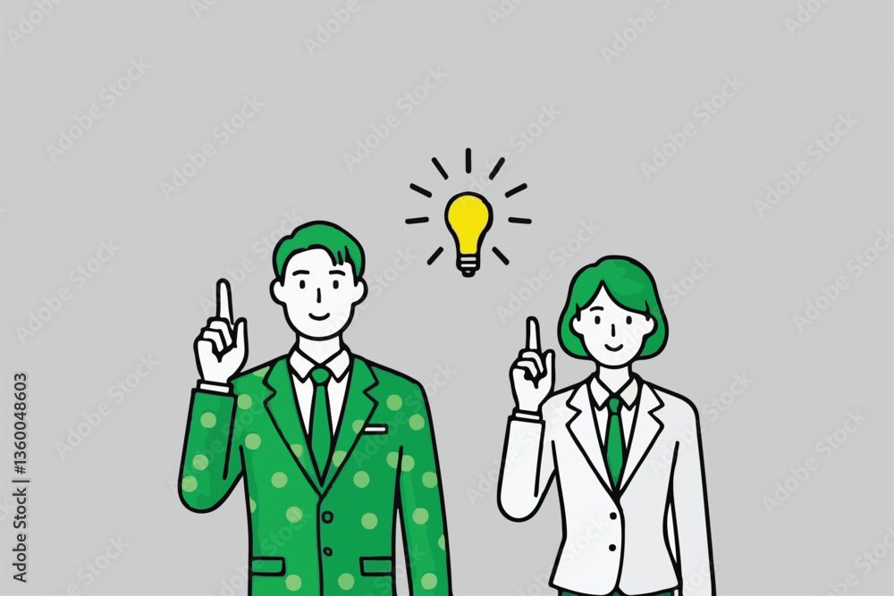 Two People with Idea: Light Bulb, Inspiration, and Creative Thinking 
