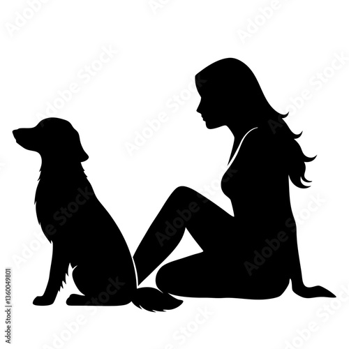 Silhouette of a woman and a dog sitting together